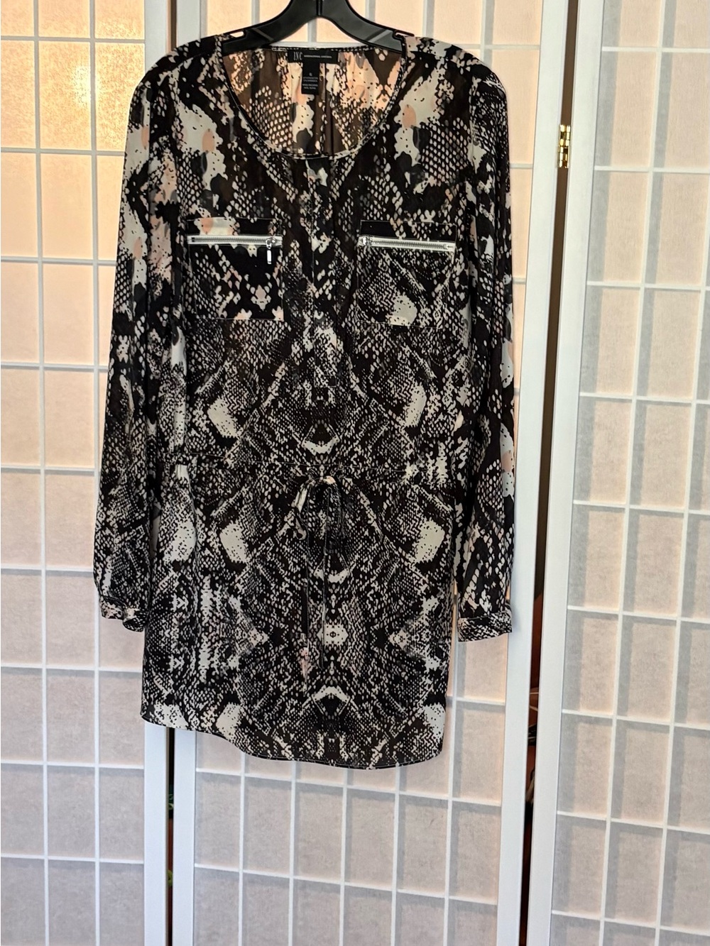 INC International Concepts Black and Cream Snake-Print Tunic